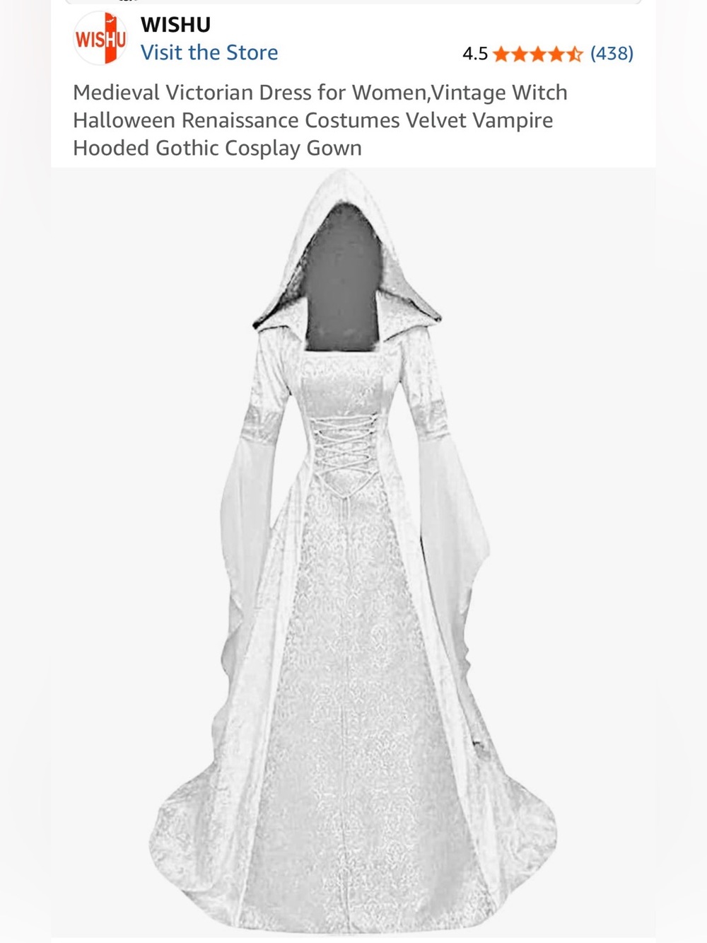 Medieval Victorian Hooded Gothic Gown - White Velvet Renaissance Dress. New!